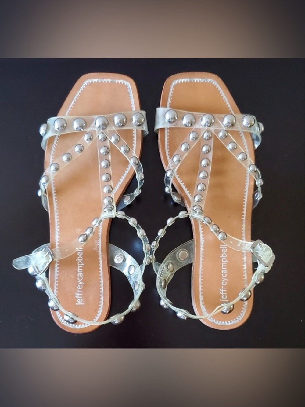 Jeffrey Campbell Silver Studded T-Strap Flat Sandals